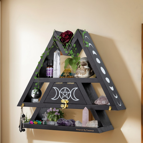 Estante Triangular De Cristal Con Cajón Y Ganchos Para Pared