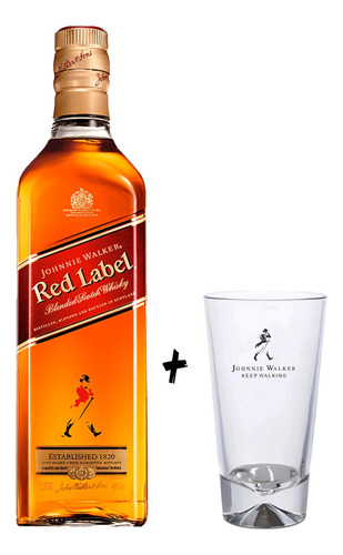 Kit Johnnie Walker Red Label Whisky 1l + Copo De Vidro