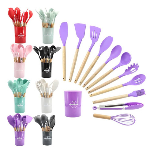Set De 12pz Utensilios De Cocina Antiadherente De Silicona