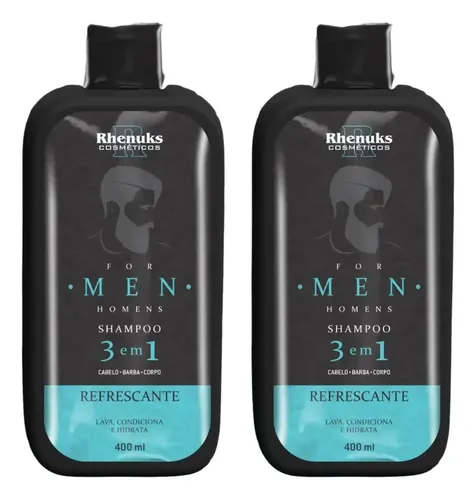 Kit 2 Shampoo For Men 3 Em 1 Cabelo E Corpo Rhenuks 800 mL
