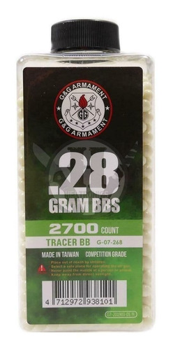 Imagen 3 de 3 de Balines Bb 6mm .28g G&g X2700 Airsoft Tracer Iluminado Verde