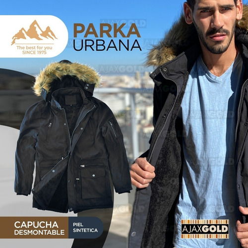 Imagen 5 de 6 de Campera Parka Hombre Invierno Forrada Gabardina Piel Capucha