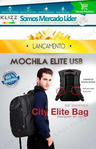 Mochila Anti Furto Usb Notebook Impermeável Kingsons Origina