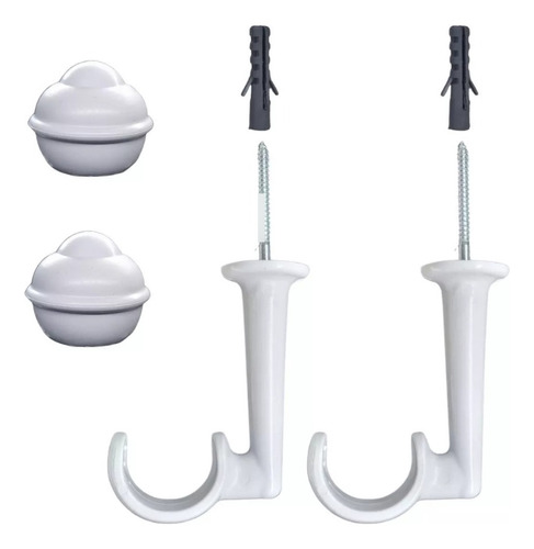 Kit 2 Suporte De Teto Para Cortina E Ponteiras P/ Varão 19mm Cor Branco