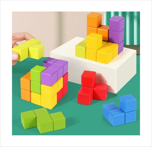 Juguete Cubo Blocks+25 Tarjetas Dobles Figuras Geometricas