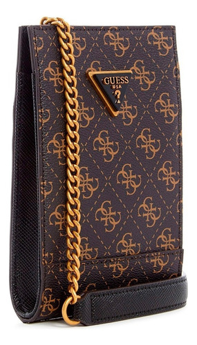 Bolsa de bate-papo Guess Cordelia Logo Chit QB837768-bnl Acabamento de hardware Cor de níquel Cor do logotipo marrom Alça de ombro Design de tecido listrado marrom
