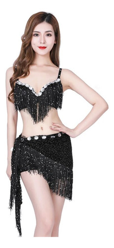 Conjunto De Traje Negro Para Mujer, 2 Piezas, Belly Dance Fu