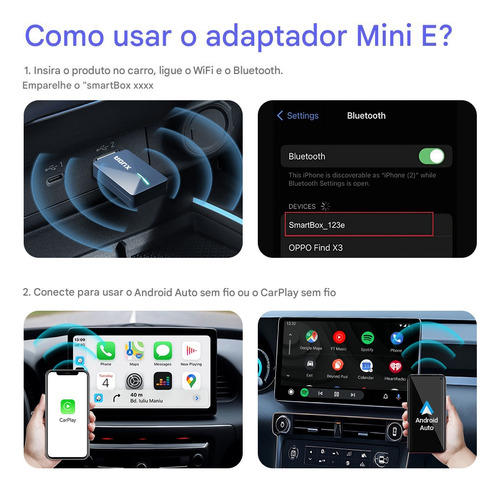 Xuda Mini 2 Em 1 Adaptador Sem Fio Carplay E Android Auto