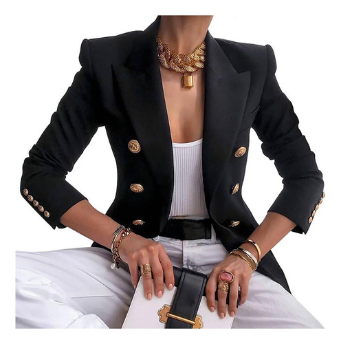 Blazer De Sastrería Para Mujer Con Botones Dorados