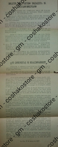 Documento Gobierno Militar Socialista Bolivia 1937 D. Toro