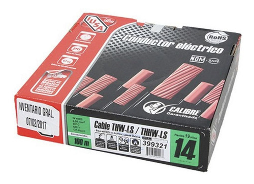 Cable Eléctrico Cal. 14 Verde Tipo Thw 1 Hilo 100mt