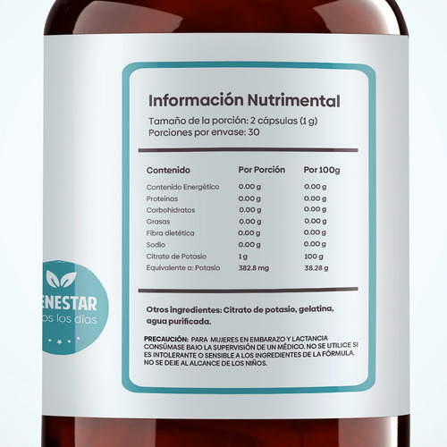 Citrato De Potasio Nutrientes Vidalabs México Frasco 60 Cápsulas
