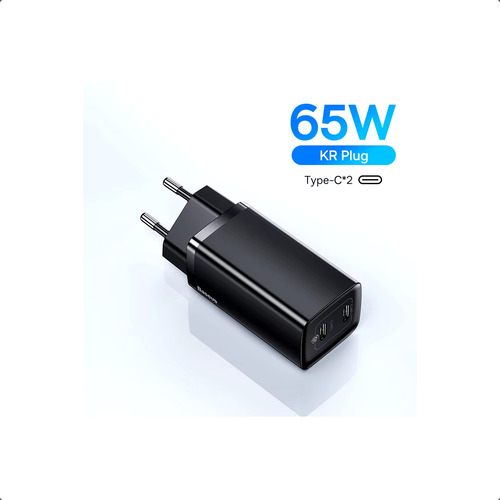 Cargador Rápido Baseus Gan2 Lite 65w 2 Puertos Usb C Pd 3.0