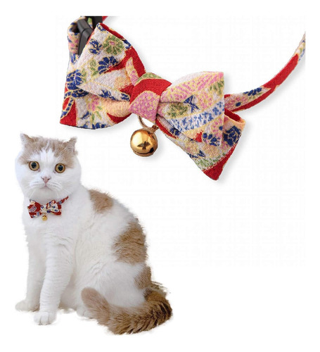 Chirimen Kimono Pajarita Collar Gato Rojo