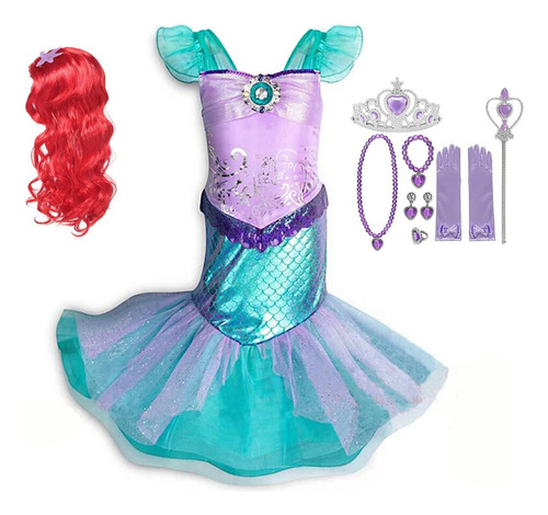 Vestido De Princesa Mermaid Ariel, Vestido De Manga Corta Pa