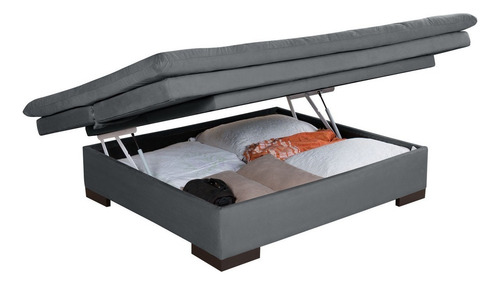 Essencial Estofados Sofá Cama Bau Reclinável Em Suede + Duas Banquetas Rub Cor Cinza