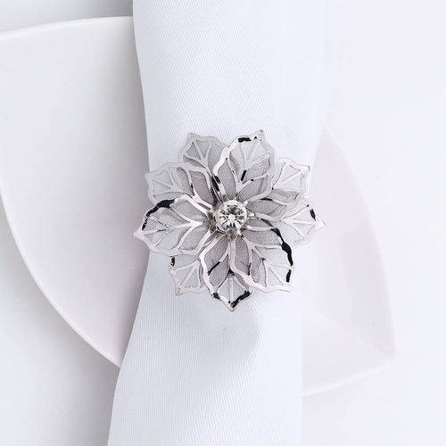Set De 6 Servilleteros Con Forma De Flor, Oro Y Plata, Para