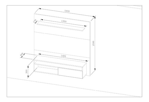 Imagen 3 de 4 de Mueble Tv Rack Panel 1100 Minmalista