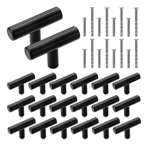 Jaladera Botón De Barra 40mm Negro Mate Acero Inox 20 Piezas