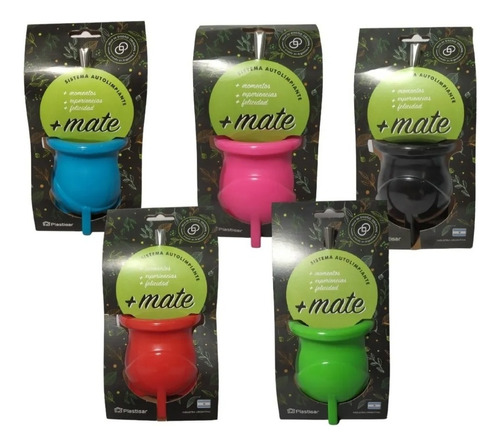 Mate Con Bombilla Metal Auto Limpiante C/u Color Celeste