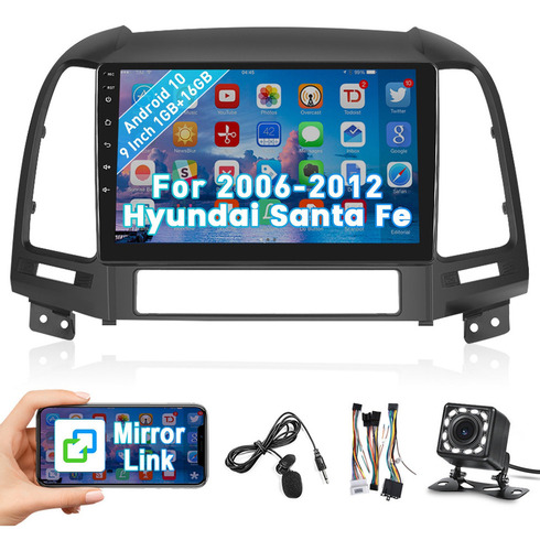 Radio Android 10.0 De 9in Para Hyundai Santafe 2006-2012