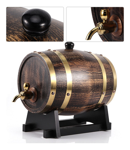 Barril De Vino 3l Estilo Retro Madera Roble Brandy Whisky Ba