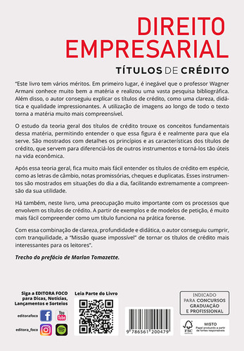 Direito Empresarial - Títulos De Crédito - 1ª Ed - 2024 - Volume 4, De Wagner Armani., Vol. 4. Editorial Editora Foco, Capa Mole, Edição 1 Em Português, 2024