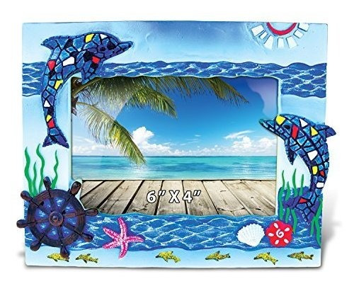 Marco De Foto Resina Delfín Azul Mosaico Playa 6x4