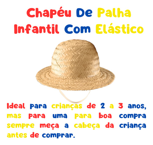 Chapéu De Palha Infantil Bebe 2 A 3 Anos Com Elástico