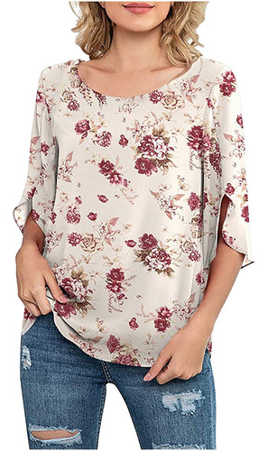 Casual Impresión Floral Suelta Gasa Poleras Camisetas