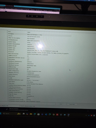 Lenovo Thinkpad X1 Carbon Gen 6 Corei7 8650 16 Ram Ssd 512 Negro (Usado)
