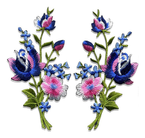 Rosas Azules Rosas Par Flores Ramo Floral Boho Apliques...