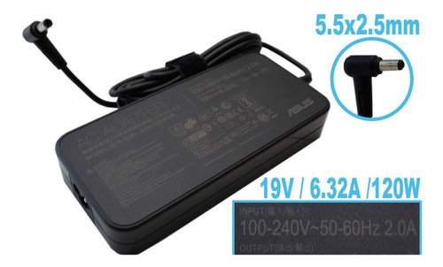 Cargador Asus 19.5v/6.32a/120w/5.5x2.5mm Plug Negro Original