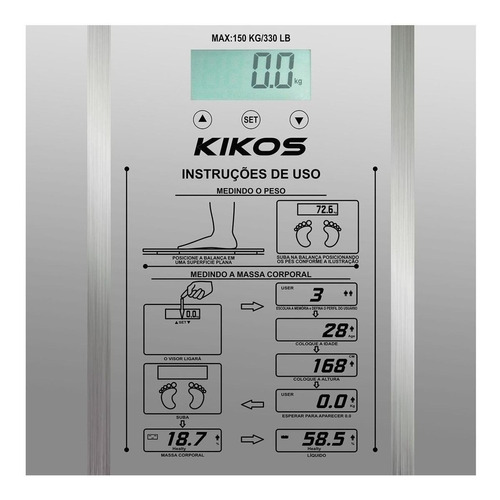 Balança corporal digital pediátrica Kikos Ison prateada, até 150 kg