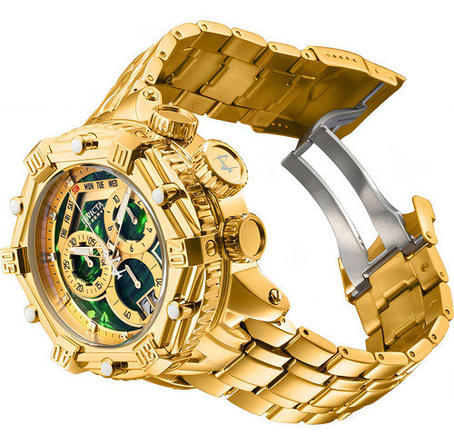 Reloj Invicta Reserve Huracan 39765 para hombre, 53 mm, color de correa dorado y bisel, color de fondo dorado, color verde