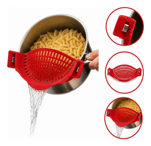 Escorredor De Silicone Para Panela Compacto Com Presilha Vermelho