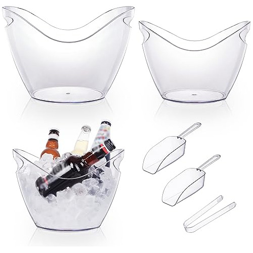 3pcs Ice Buckets For Parties, 8 L 4 L Wine Bucket, Clea...