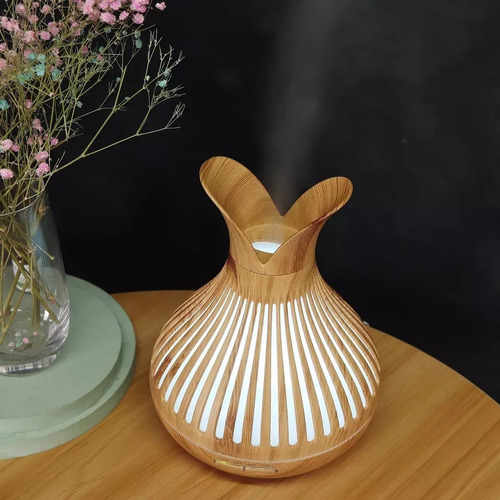 Humidificador Madera Led 500 Ml Difusor Aromas Control Ultra