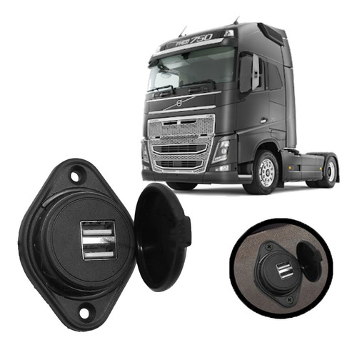 Carregador Usb Automotivo 2 Entradas Passageiro Volvo Fh 540