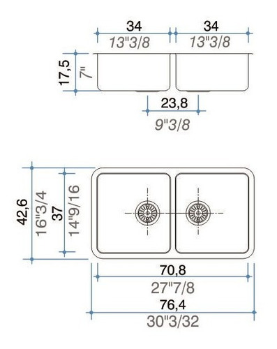 Imagen 2 de 6 de Bacha/pileta Doble Acero Inoxidable Quadra Q76 Johnson