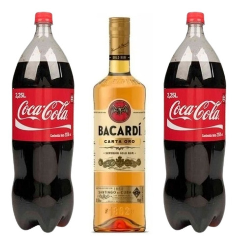 Ron Bacardi Carta Oro 750ml. + 2 Cocas De 2.25lt - Combo