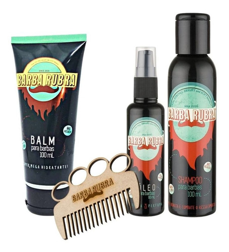 Kit Para Barba Rubra Óleo + Shampoo + Balm E Pente Chaveiro