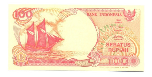 Billete Indonesia 100 Rupias 1992 Barco Y Volcán