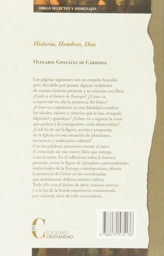 Historia, Hombres, Dios, De Olegario González De Cardedal., Vol. 0. Editorial Cristiandad, Tapa Blanda En Español, 1