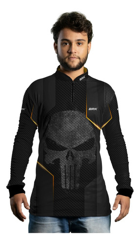 Camisa Camiseta Militar Brk Caveira Preto E Dourado Com Uv50