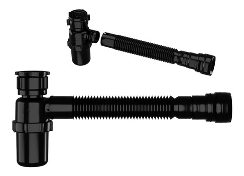 2 Sifao Copo Universal Sanfonado Astra Preto P/ Banheiros
