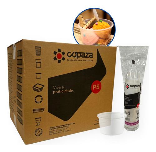 1000un Pote Descartável Liso 200ml Transp P13 S/tampa Copaza
