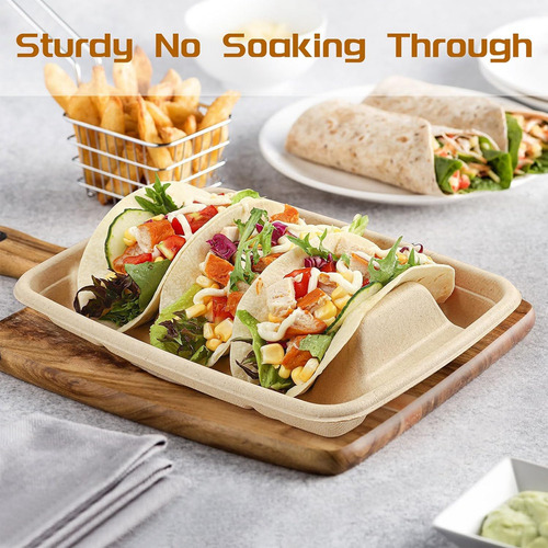 Soporte Para Tacos Desechable Biodegradable De 50 Piezas, 3