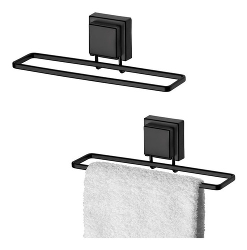 Kit 2 Porta Toalha Ventosa 25cm Toalheiro Lavabo Preto Fosco