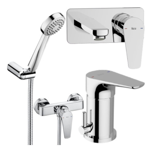 Set Griferia Roca Atlas Lavat Pared+ducha Ext S/t+bidet Tr P